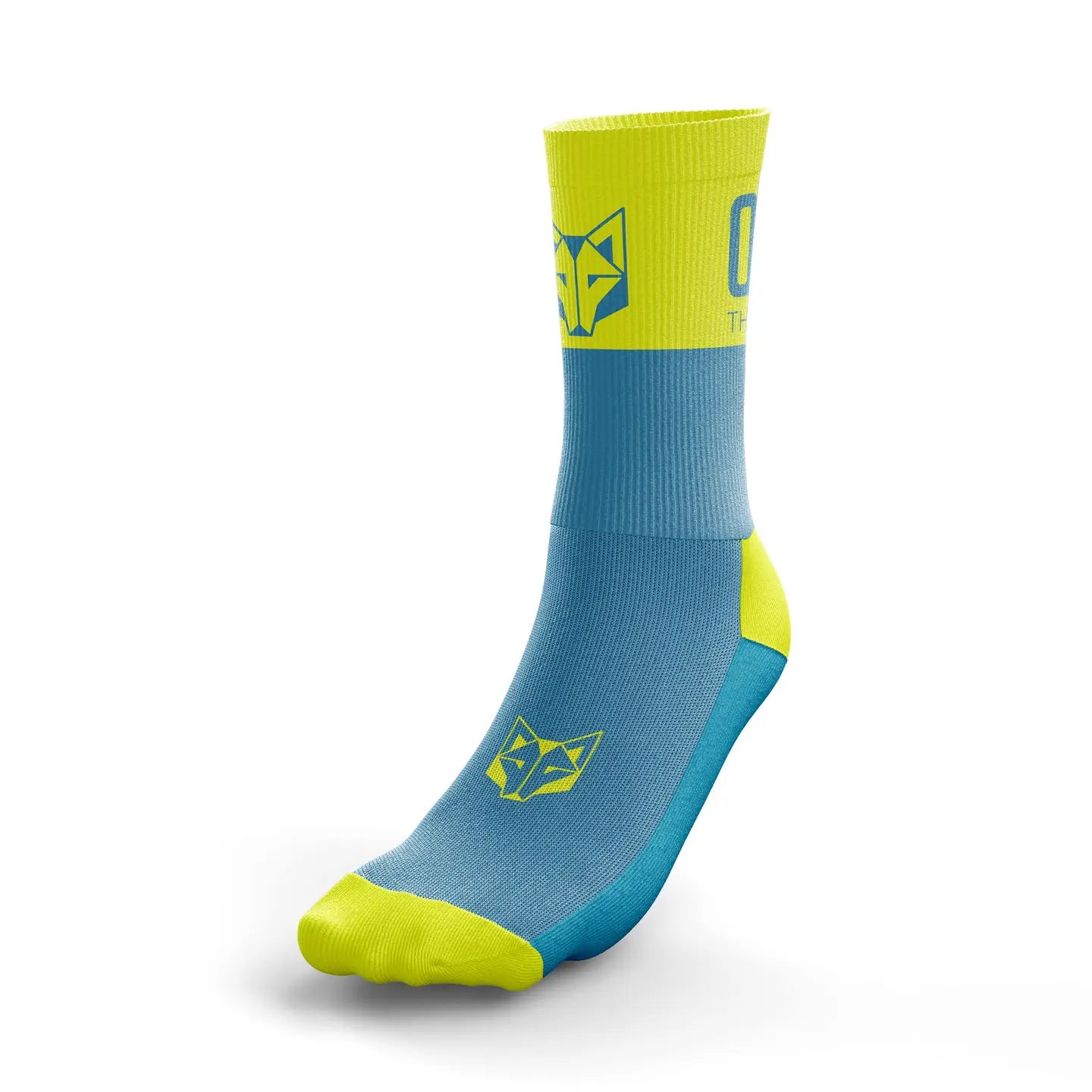 Chaussettes multisports taille moyenne bleu clair/jaune fluo     OTSO