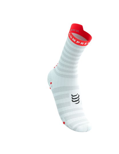 PRO RACING SOCKS V4.0 ULTRALIGHT RUN HIGH WHITE/FLUO RED/BLACK