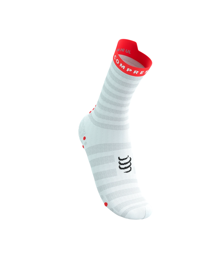 Compressport Pro Racing Socks v4.0 Ultrilight Run High WHITE/FLUO RED/BLACK